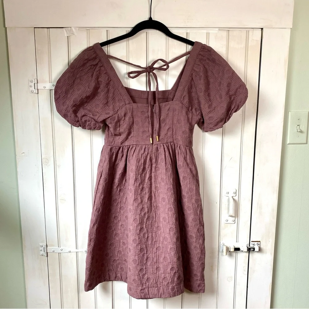 Madewell Quilted Puff-Sleeve Mini Babydoll Dress Dusty Purple Fig Pockets XS NWT - Picture 4 of 12